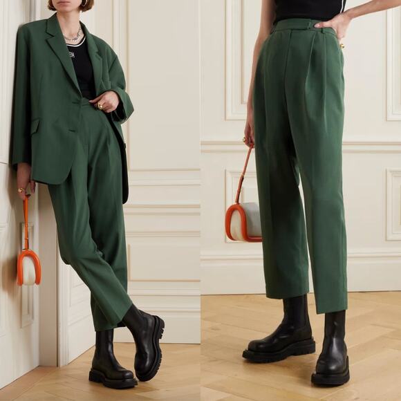 The Frankie Shop NWT | Bea High Waisted Pleated Forest Green Trousers  XS - Picture 1 of 14